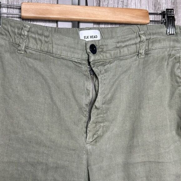Elk Head Linen Shorts Olive Green - Picture 2 of 9